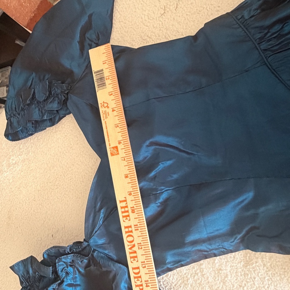 Vintage Jessica Mcluntock style Teal Off-Shoulder Dress with bow - Picture 8 of 11